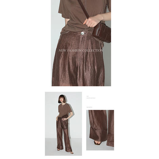 【限时秒杀】COCOBELLA丝光古法炒色莱赛尔打褶西裤翻折边阔腿裤PA0017 商品图3