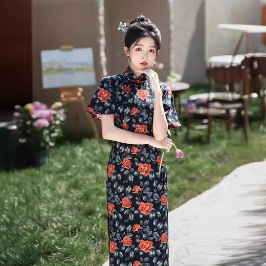 改良旗袍长款日常气质飞飞袖连衣裙XL206 商品图1