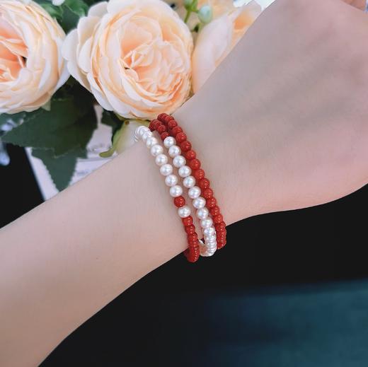 甄珠贝 南红+天然淡水珍珠 4-5mm 52cm项链/3圈手链 商品图2