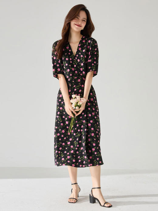 25严选春夏新款古风优雅一片式裹身裙显瘦茶歇中长连衣裙印花_HLY 商品图1