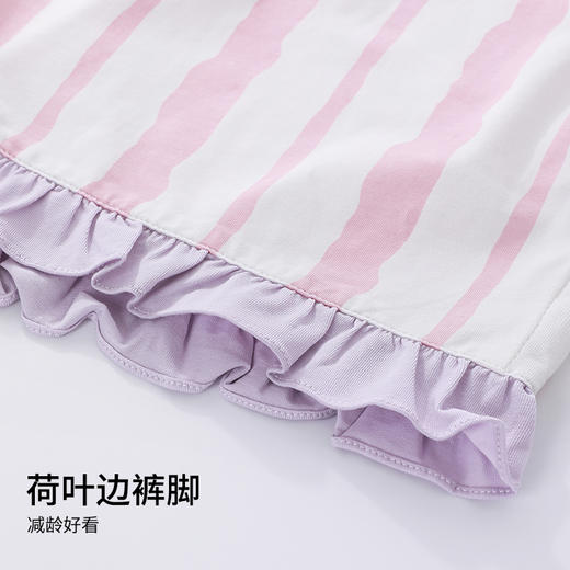 【商场同款】熳洁儿 女士家居服夏季甜美风人棉短袖短裤套装荷叶裤脚24203237 商品图5