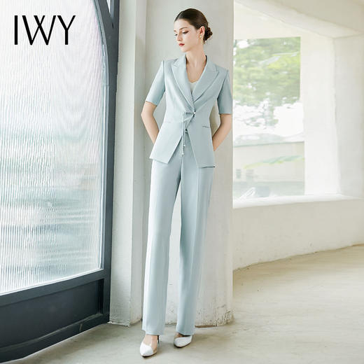 IWY/夏季新品蓝色两件套西服新中式一粒扣通勤干练气质时尚职业装CP2005-L 商品图1