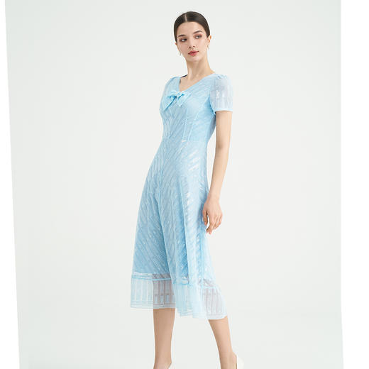 司歌刺绣亮片连衣裙收腰短袖A891444M 商品图2