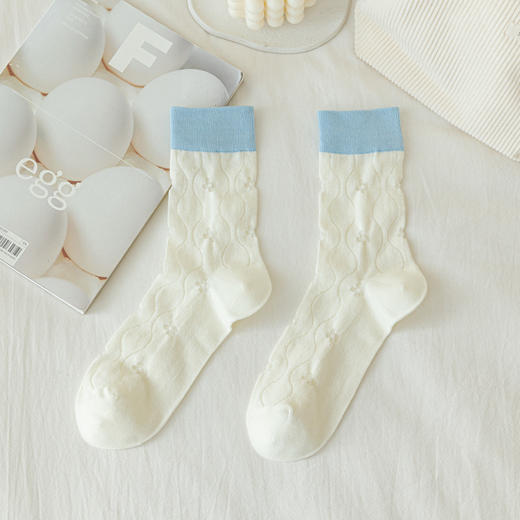 任选5双【袜子女菱形拼接】夏季镂空网眼透气中筒袜  ins潮薄款撞色日系堆堆袜  商品图10