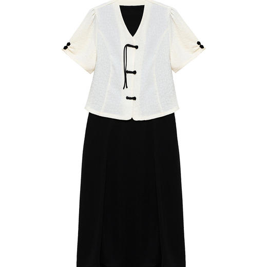 QYM YC2437-Y国风短袖外套+无袖中长款连衣裙时尚两件套裙 商品图3