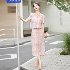 HR WS15009气质时尚小香风洋气刺绣两件套裙