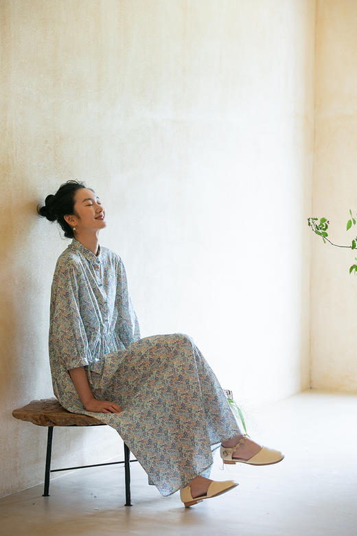 牧衣游原创 夏花印花纯棉连衣裙新款减龄宽松轻薄文艺碎花裙 梨涡 商品图5