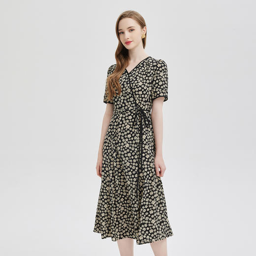 PF814斯尔丽24新款法式浪漫印花经典裹裙侧系腰带慵懒随性显高显瘦 商品图2