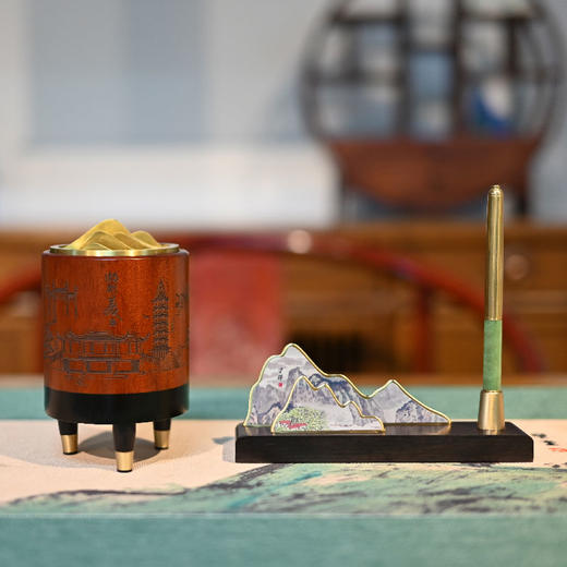 羽诗制造出品 青山灼灼香器黄铜笔架黄铜笔礼盒套装 商品图0