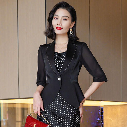 雀说高端小西装外套女新款时尚一粒扣小西服女休闲修身上衣AL1668 商品图2