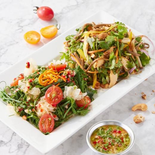 (季节双拼)虫草花银耳龙须菜&川味鸡丝菌菇荞麦面色拉 商品图0