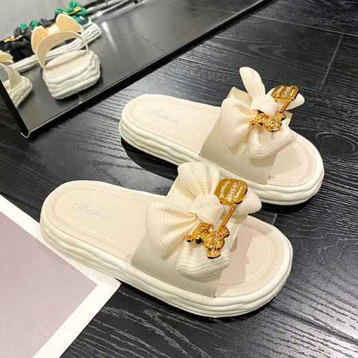 【松糕厚底凉拖鞋女】夏家居仙女风蝴蝶结一字拖 网红百搭外穿  商品图6