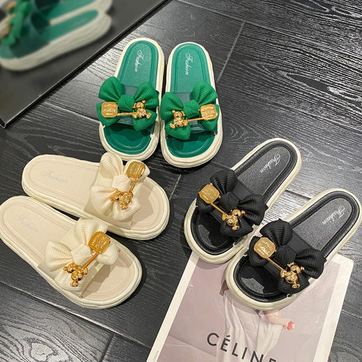 【松糕厚底凉拖鞋女】夏家居仙女风蝴蝶结一字拖 网红百搭外穿  商品图1