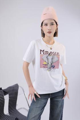 3BAR095085#印大象圆领T