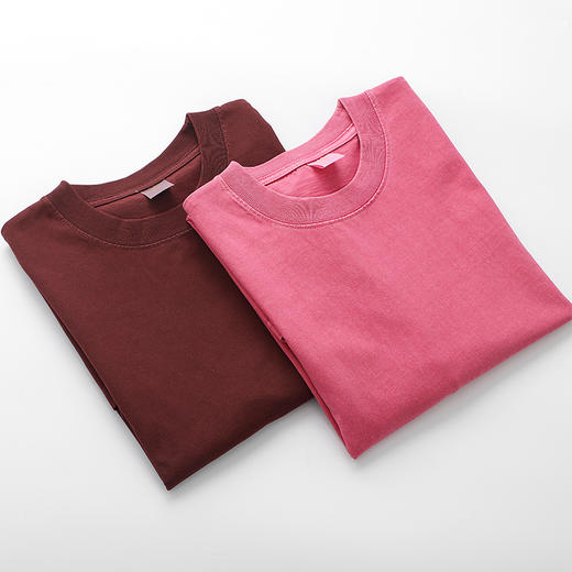 自由基地夏季新款潮流落肩小领口270克纯棉水洗做旧圆领短袖T恤衫（男女同款) NMT-2138 商品图2