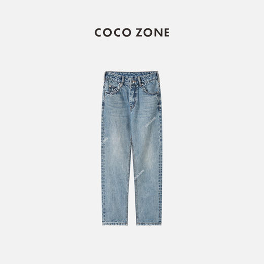 COCO ZONE 牛仔裤修身水洗口袋磨破工艺怀旧直筒裤 23C18348 商品图0