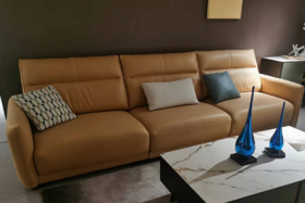 【成都焕新】客厅现代简约一字沙发小户型直排皮沙发 香槟咖色