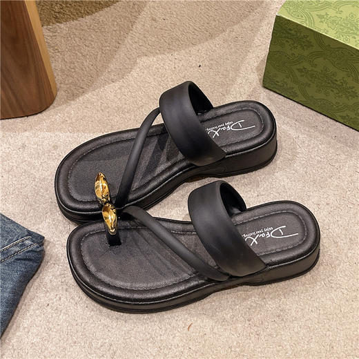 【夏季时尚厚底套趾拖鞋】套趾拖鞋女夏季外穿2025新款，防撞鞋头耐磨鞋底，时尚厚底法式配裙子休闲夹脚沙滩凉拖QQ 商品图4