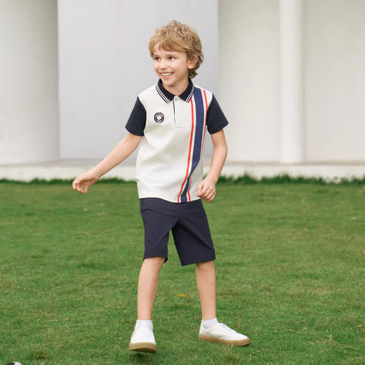 【凉感】mettekids男童短袖t恤2024夏新款透气polo衫儿童撞色上衣 商品图2