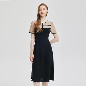 PF816斯尔丽24春夏新款撞色时尚减龄收腰放摆显瘦连衣裙