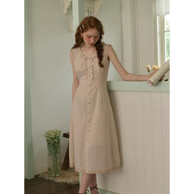 SimpleRetro克莉斯托 气质泡泡棉格子连衣裙女木耳边a字背心裙子