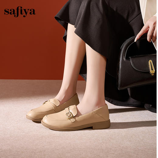 Safiya/索菲娅2024秋舒软羊皮复古皮带扣平底休闲英伦深口单鞋 SF43112142 商品图6