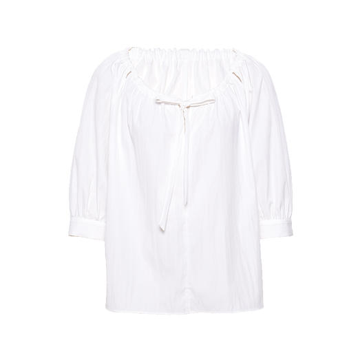 （小眠专属）HeyDress法式白色气质套装女夏季圆领抽褶宽松衬衫高腰花苞半裙 商品图4