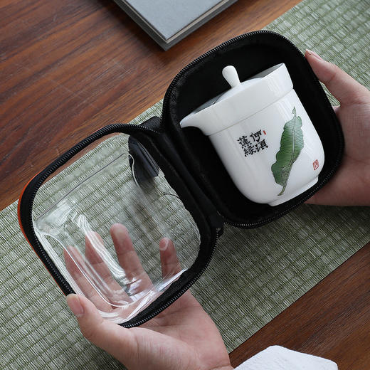 【简单随行手绘茶具】严选手绘茶具礼品套装，一包带走便携好收纳，出门喝茶也有仪式感，羊脂玉旅行快客一壶二杯便携功夫旅游泡茶器QQ新年礼盒年货礼盒 商品图3