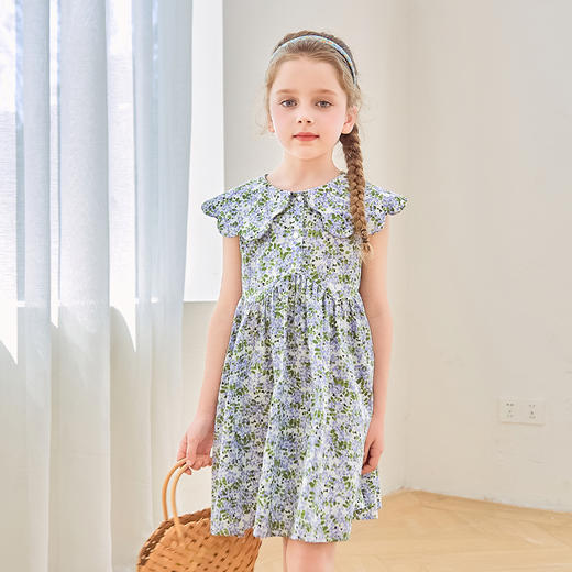 mettekids女童连衣裙2024夏季新款儿童花瓣领公主裙纯棉碎花裙子 商品图2