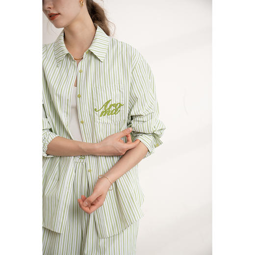 HeyDress复古条纹套装女夏季宽松撞色设计感刺绣衬衣百搭显瘦短裤 商品图1