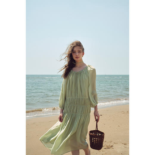 （小眠专属）HeyDress法式天丝连衣裙女夏季圆领宽松慵懒感气质两件套薄纱裙子 商品图0