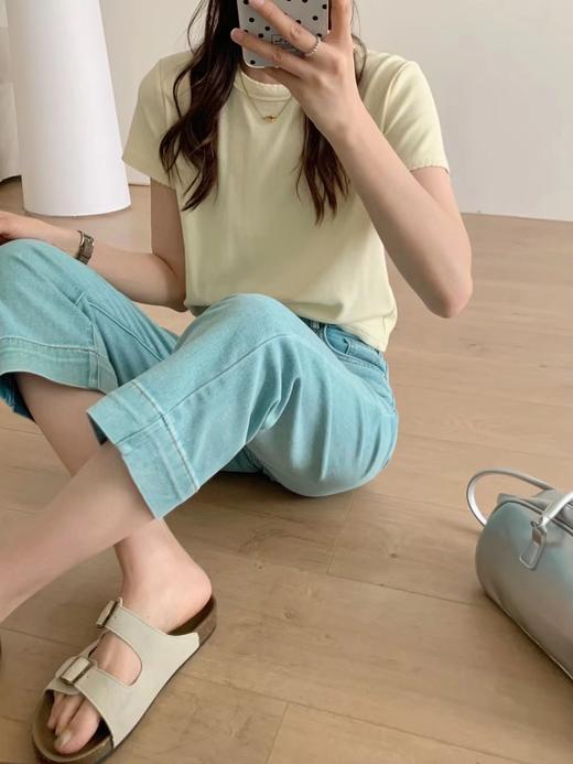 老米优品/🎈好特别~~炒鸡显白！《复古翡翠绿水洗染色 牛仔法棍九分裤》显瘦显腿直！  K240625A 商品图3