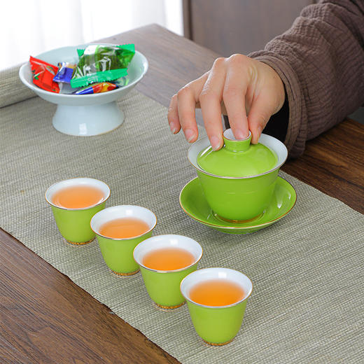 【纯美色釉简约雅致功夫茶具】色釉白瓷功夫茶具套装陶瓷，瓷之色釉之美，茶颜观色两相宜，三才盖碗羊脂玉瓷茶杯陶瓷礼品印制LOGO新年礼盒年货礼盒 商品图3