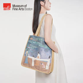 MFA美术博物馆礼遇东西系列 睡莲捣练图大容量帆布包单肩包-驼色  睡莲捣练图帆布包单肩包