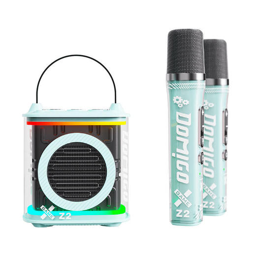 DOMIGO桌面音响Z2Pro蓝牙K歌音响轻量化双话筒唱歌音响K歌无线轻便户外室内音响无线音箱 粉红色/黄色/蓝色 商品图2