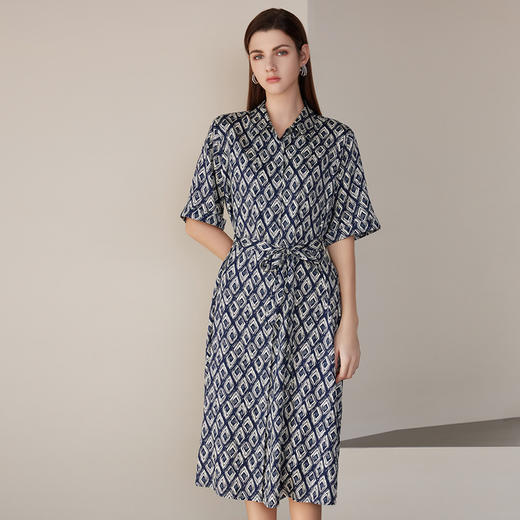 【桑蚕丝系带连衣裙】24年春夏新品女士中长款真丝系带收腰连衣裙 商品图0