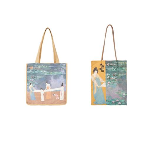 MFA美术博物馆礼遇东西系列 睡莲捣练图大容量帆布包单肩包-驼色  睡莲捣练图帆布包单肩包 商品图4