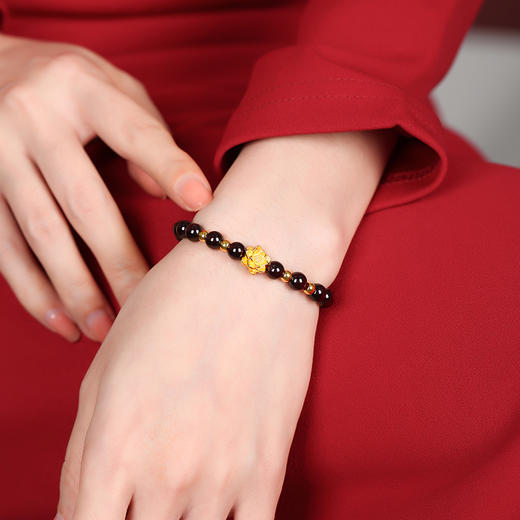 紫牙乌红石榴石多福手链 女性手串 商品图4