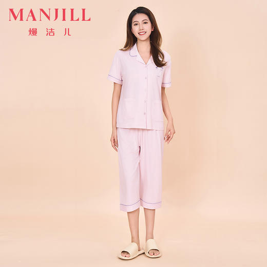【商场同款】熳洁儿 夏季女士家居服短袖开衫短七分裤套装天丝棉清新简约24203215 商品图0