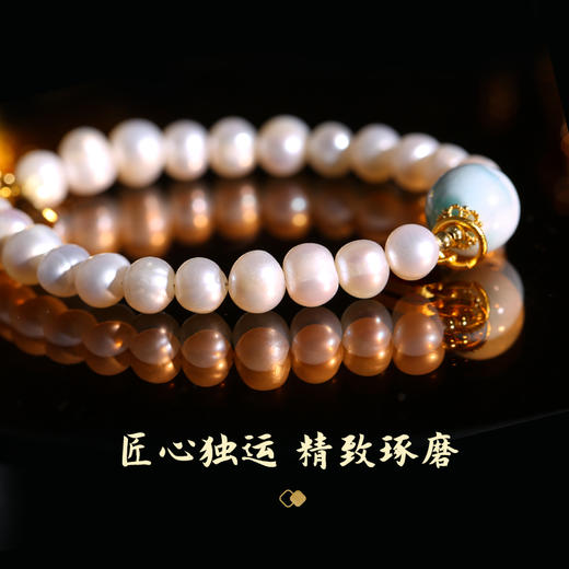 【气质绽放】月升沧海珍珠手链 柔美气质海纹石纳福手串 商品图4