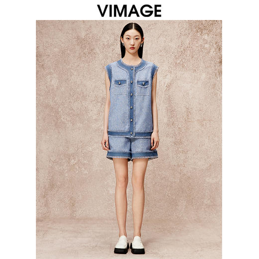 VIMAGE纬漫秋季新款廓形复古宽松百搭时尚马甲外套V2203835 商品图3