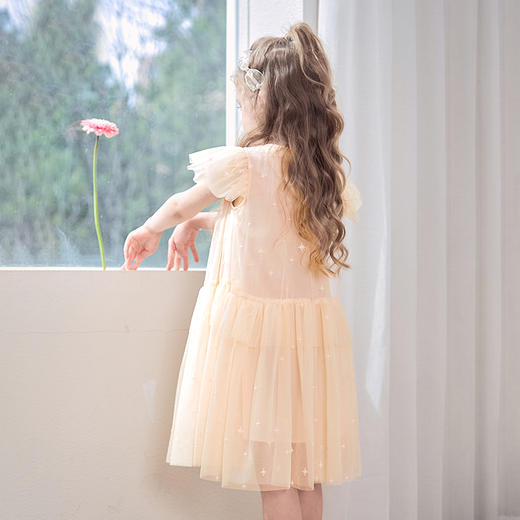 mettekids女童裙子2024夏季新款连衣裙米杏色儿童网纱绣花公主裙 商品图4