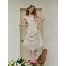 SimpleRetro晨露郁金香 郁金香印花法式连衣裙女抽绳方领仙女裙子