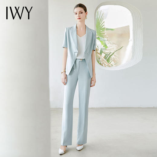 IWY/夏季新品蓝色两件套西服新中式一粒扣通勤干练气质时尚职业装CP2005-L 商品图2