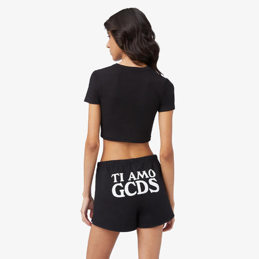GCDS 女士字母徽标刺绣棉质短款圆领短袖T恤 黑色 A1CW2801JA299 商品图2