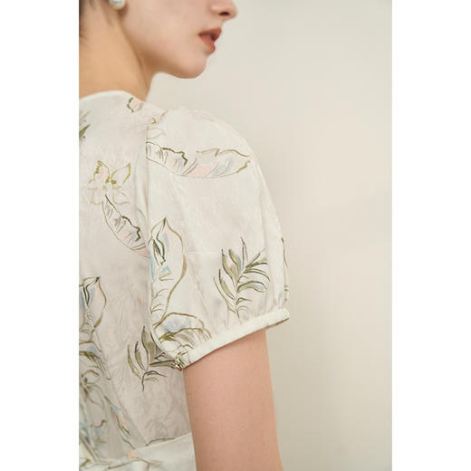 HeyDress原创香蕉印花连衣裙女夏季法式收腰设计优雅气质裹身裙子 商品图3