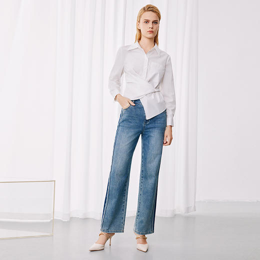 EITIE爱特爱休闲舒适通勤直筒高腰显瘦百搭牛仔裤秋季新款7905614 商品图1