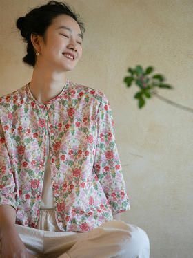 牧衣游原创 蔷薇印花纯棉衬衫女新款轻薄文艺百搭碎花上衣 寄长月