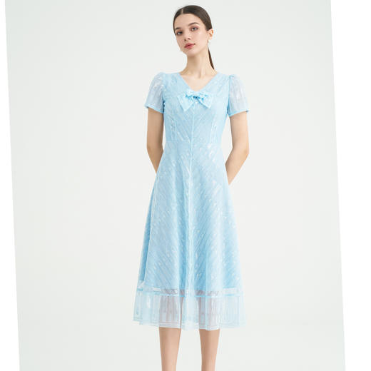 司歌刺绣亮片连衣裙收腰短袖A891444M 商品图4