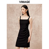 VIMAGE纬漫纪时尚露背基础款简约方领宽吊带黑色连衣裙秋新款V2207806 商品缩略图2